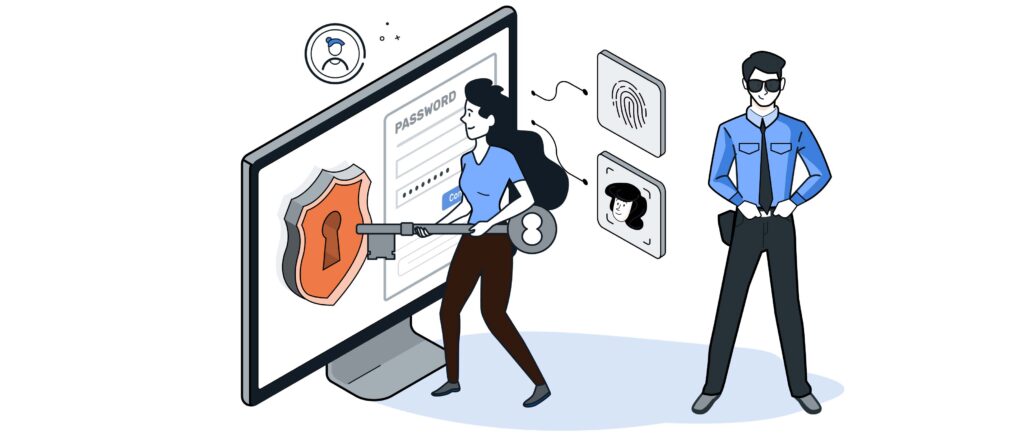 Visualization of modern authentication methods—including passwords, fingerprints, and facial recognition—used to secure digital systems.