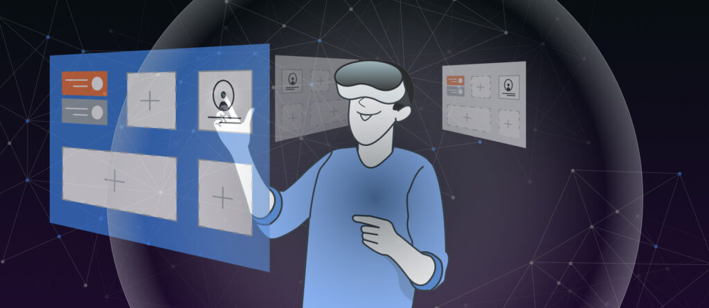 Illustration einer VR Anwendung mit interaktiven UI Komponenten.