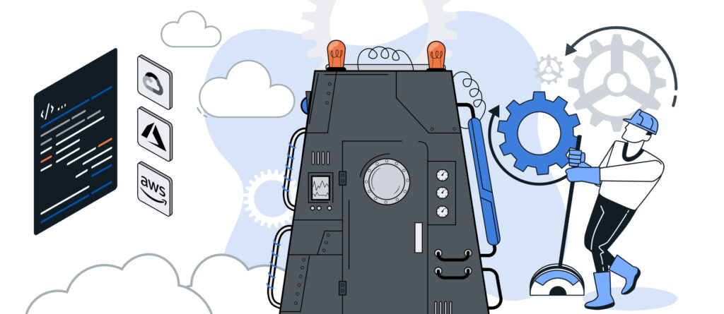 Grafische Darstellung einer DevOps- und Cloud-Engineering-Lösung zur Entwicklung und Modernisierung individueller Software.