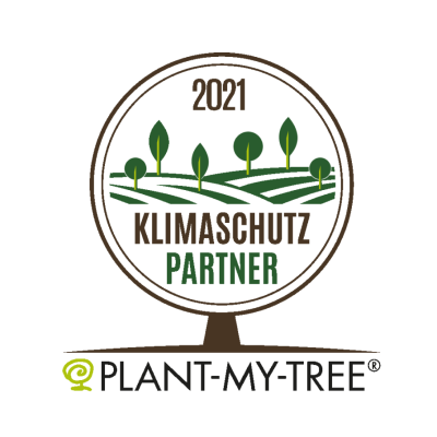 Plant-my-tree Logo „Klimaschutz Partner 2021“.