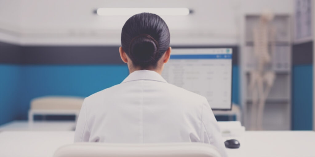 A doctor at her computer