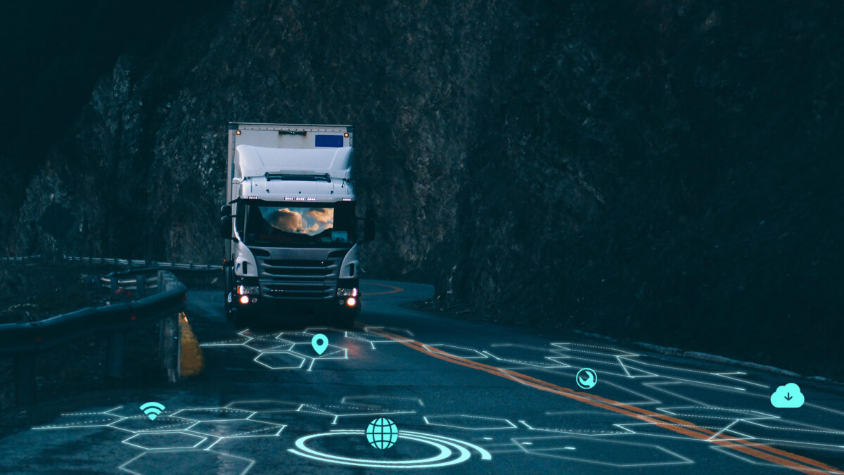 Truck on the road with digital telematics and route data