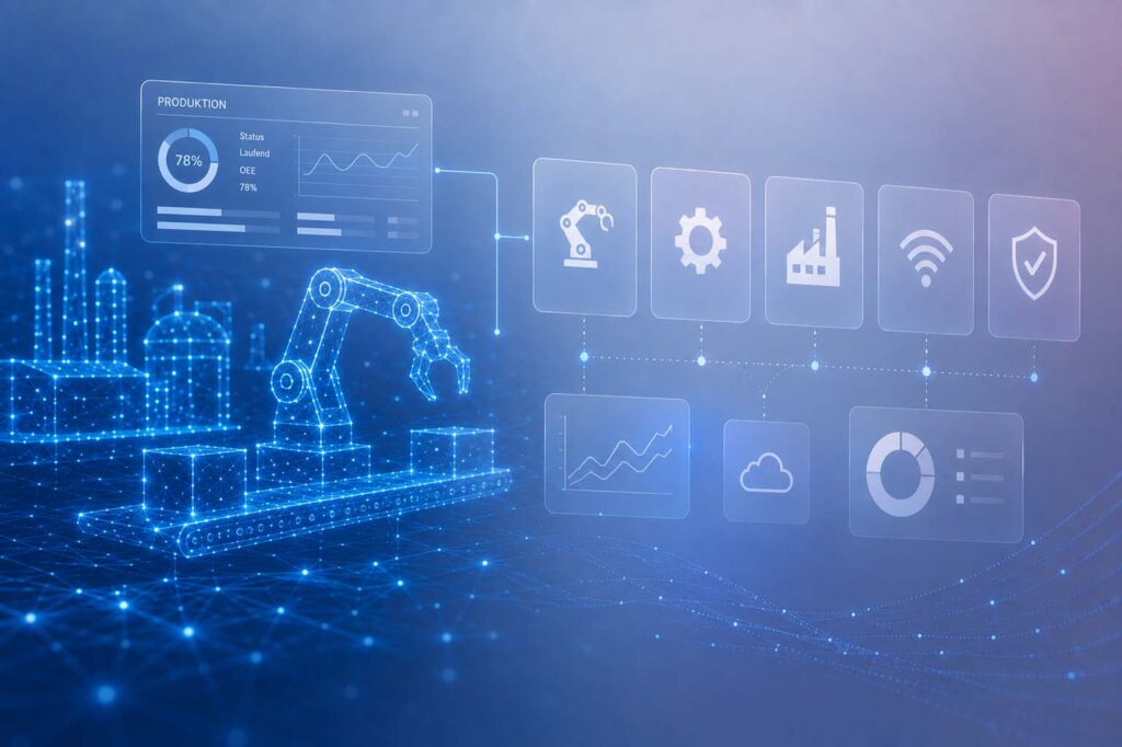 Illustrative image: Industrial software for a digital factory with interfaces